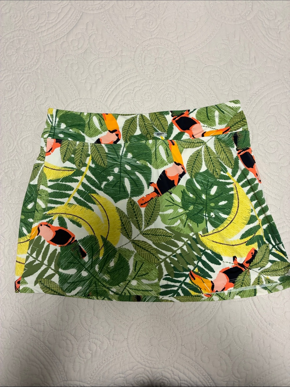 Duluth Trading Co Tropical Toucan Print Mini Skirt - Green, Yellow, Black